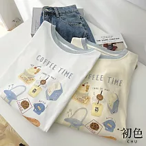 【初色】簡約風休閒字母印花寬鬆修身圓領短袖T恤上衣女上衣-共5色-11367(F可選) F 奶灰色