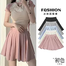 【初色】冰絲薄款純色鬆緊腰修身百褶裙內縫安全褲褲裙短裙-共3色-11380(M-3XL可選) 2XL 粉紅色