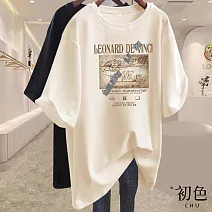 【初色】純色寬鬆圓領短袖藝術印花休閒T恤上衣女上衣-共10色-11611(M-4XL可選) M 杏色