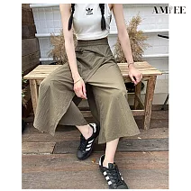 【AMIEE】山本風涼感冰絲顯瘦工裝褲裙(KDPY-564) M 鹹菜綠