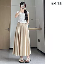 【AMIEE】山本風高腰顯瘦大擺半身裙(KDSY-482) M 奶杏色
