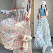 【MsMore】 彩色花苞高腰垂感小個子燈籠休閒九分冰絲裙褲# 125271 M 藍色