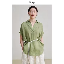 ltyp旅途原品 100支細麻純苧麻小衫 夏新款通勤百搭薄款短袖上衣 M L  M 螢石綠