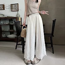 【MsMore】 重工刺繡勾花鏤空蕾絲九分褲小個子直筒# 125307 M 米白色