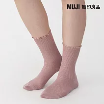 【MUJI 無印良品】女足口柔軟莫代爾混捲邊直角襪23-25cm 粉紅