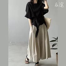 【衣途】度假風不規則綁帶娃娃衫上衣(KDTY-B993) M 黑色