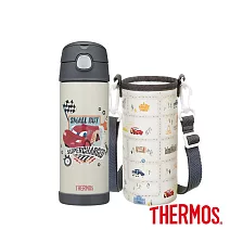 【THERMOS膳魔師】附背袋不鏽鋼真空兩用保冷瓶兒童水壺470ml(F4021CFCR-DG) Cars汽車總動員
