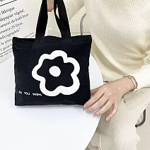 【素包包】手提袋 簡約黑白花朵上班通勤便當水壺收納袋(33025) _黑色