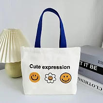 【素包包】手提袋 簡約可愛笑臉小巧便攜上班午餐手拎袋(19025) _笑臉+花朵