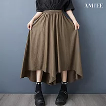 【AMIEE】寬鬆闊腿褲顯瘦不規則休閒大擺褲裙(KDPY-2238) FREE 咖啡色