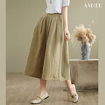 【AMIEE】棉麻文藝寬鬆休閒復古九分寬褲(KDPY-9078) M 秋葉黃