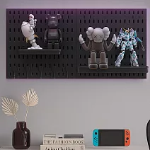 【好拾選物】壁掛式洞洞板/多功能掛架/浴室廚房壁掛收納架/免打洞掛架-黑色 組合A款