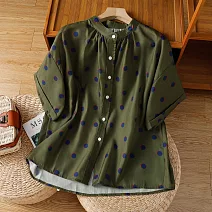 【ACheter】 寬鬆大碼拼色圓點短袖襯衫上衣# 125512 M 綠色
