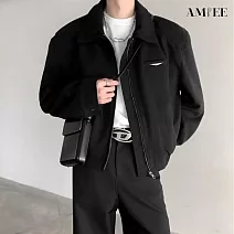 【AMIEE】韓版痞帥飛行員翻領夾克(男裝/KDCY-6618) XL 黑色