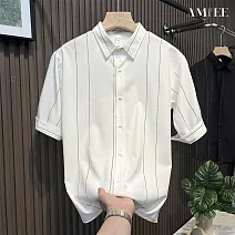 【AMIEE】寬鬆潮流休閒半袖襯衫上衣(男裝/KDTY-S611) M 白色