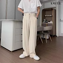 【AMIEE】韓風抽繩黑色垂感長褲(男裝/KDPY-A509) M 杏色