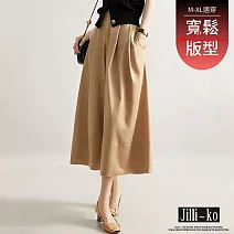 【Jilli~ko】高腰大擺打摺闊腿九分裙褲 J12315  FREE 卡其