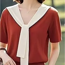 【MsMore】 披肩拼接修身輕熟氣質針織短袖上衣# 125615 FREE 紅色