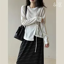【衣途】韓系綁帶收腰長袖針織衫(KDTY-B169) FREE 白色