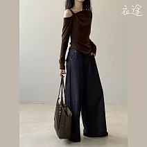 【衣途】簡約休閒闊腿牛仔褲(KDPY-B011) M 丹甯藍