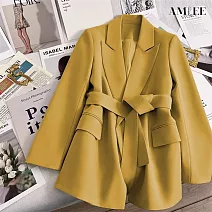 【AMIEE】韓版西裝顯瘦風衣外套(KDCQ-773) M 檸檬黃