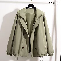【AMIEE】工裝短版衝鋒衣夾克外套(KDCQ-016) L 綠色