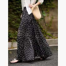 【MsMore】 塞納河絮語度假風碎花A字長裙# 125988 M 黑色
