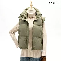 【AMIEE】休閒羽絨棉馬甲加厚馬甲背心(KDCQ-A03) M 摩卡綠