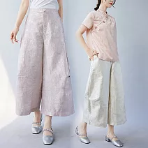 【ACheter】 金絲線緹花重肌理顯瘦闊腿八分褲# 126046 M 玫紅色