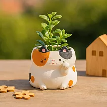 【日本Green House】招福貓咪 裝飾小盆栽 ‧ 三花貓