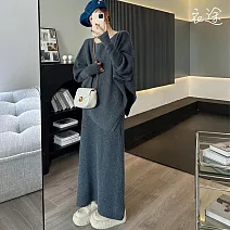 【衣途】慵懶風針織半身裙兩件套裝(KDAQ-073) FREE 灰色