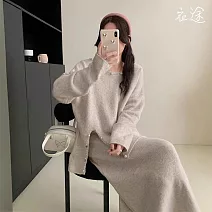 【衣途】溫柔慵懶開叉釘珠毛衣半身裙套裝(KDAQ-892) FREE 杏色