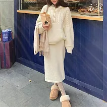 【衣途】高級感寬鬆連帽絞花毛衣半身裙套裝(KDAQ-030) FREE 杏色