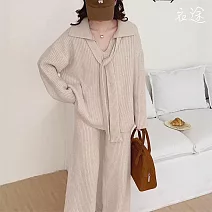 【衣途】寬鬆慵懶針織上衣休閒長褲套裝(KDAQ-304) FREE 杏色