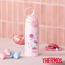 【THERMOS膳魔師】Hello Kitty 不鏽鋼可提式真空保溫瓶550ml(JOS-550KT-SS)(夏日貝殼篇)