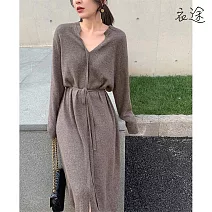 【衣途】收腰落肩長袖純色中長裙(KDSQ-102) FREE 咖色