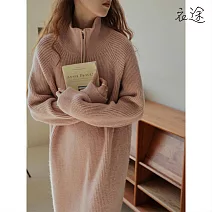 【衣途】時尚過膝中長款針織連衣裙(KDSQ-245) FREE 粉色