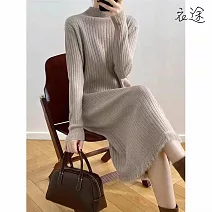 【衣途】流蘇裙擺針織連衣裙(KDSQ-986) FREE 燕麥色