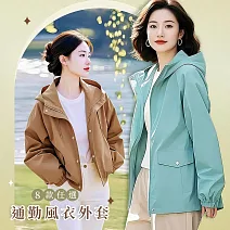 【初色】通勤休閒寬鬆短版長袖連帽風衣外套女外套-8款任選-15169(M-2XL可選) M A.綠色