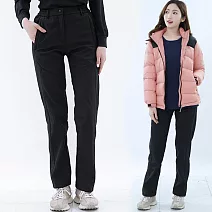 【遊遍天下】女款防水顯瘦防風保暖軟殼刷毛褲長褲雪褲(GP2016) L 黑色