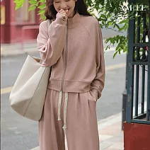 【AMIEE】拉鍊衛衣外套長褲套裝(KDAQ-331) M 粉紅色