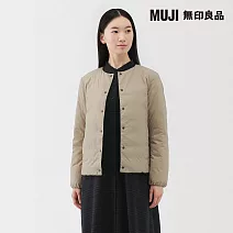 【MUJI 無印良品】女輕量羽絨可攜式無領外套 XL 淺米