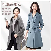 【初色】通勤風純色抗溫差修身長袖中長款風衣外套女外套-8款任選-15667(M-2XL可選) M A.灰綠色