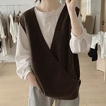 【MsMore】 不規則針織衫背心百搭上衣# 125976 FREE 咖色