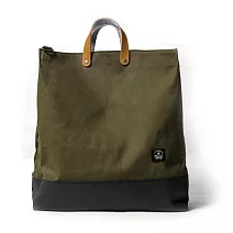 點子包【icleaxbag】簡約XL號真皮帆布購物袋 側背包 大容量 可拆式背帶 台灣製造 軍綠色