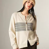 【MsMore】 時尚毛衣雙拉鍊民族風針織別緻上衣# 126231 FREE 米白色