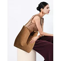 O-ni O-ni全新品精選優質頭層牛皮加厚磨砂麂皮大容量設計師款百搭精緻作工水桶包(品質保證)(bag-6147)  焦糖棕色