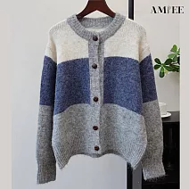 【AMIEE】休閒圓領毛衣外套(KDCQ-516) FREE 藍色