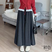 【初色】軟糯風寬鬆純色高腰垂感闊腿褲休閒褲寬褲長褲-共9色-15781(M/L可選) M 黑灰色