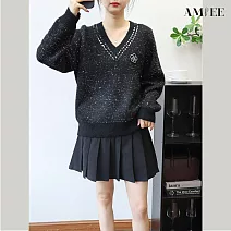 【AMIEE】上衣V領高級感毛衣(KDTQ-247) FREE 黑色